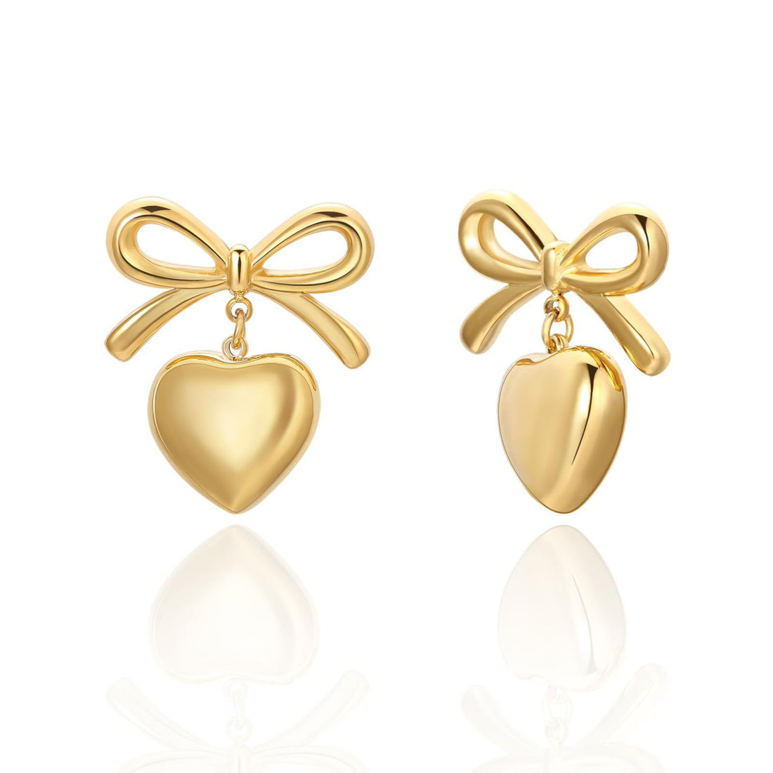 Bow & Heart Drop Earrings – Gold Plated