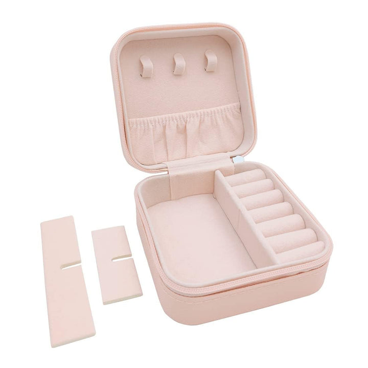 Mini Jewellery Travel Case, PU Leather Organizer Box, Small Portable Jewellery Storage Holder for Womens Rings Necklaces (PEACH)