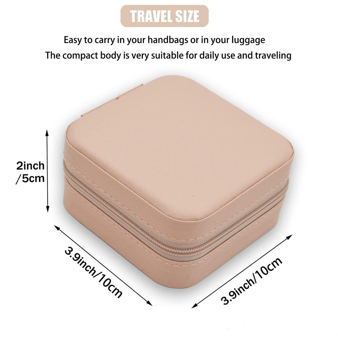 Mini Jewellery Travel Case, PU Leather Organizer Box, Small Portable Jewellery Storage Holder for Womens Rings Necklaces (PEACH)