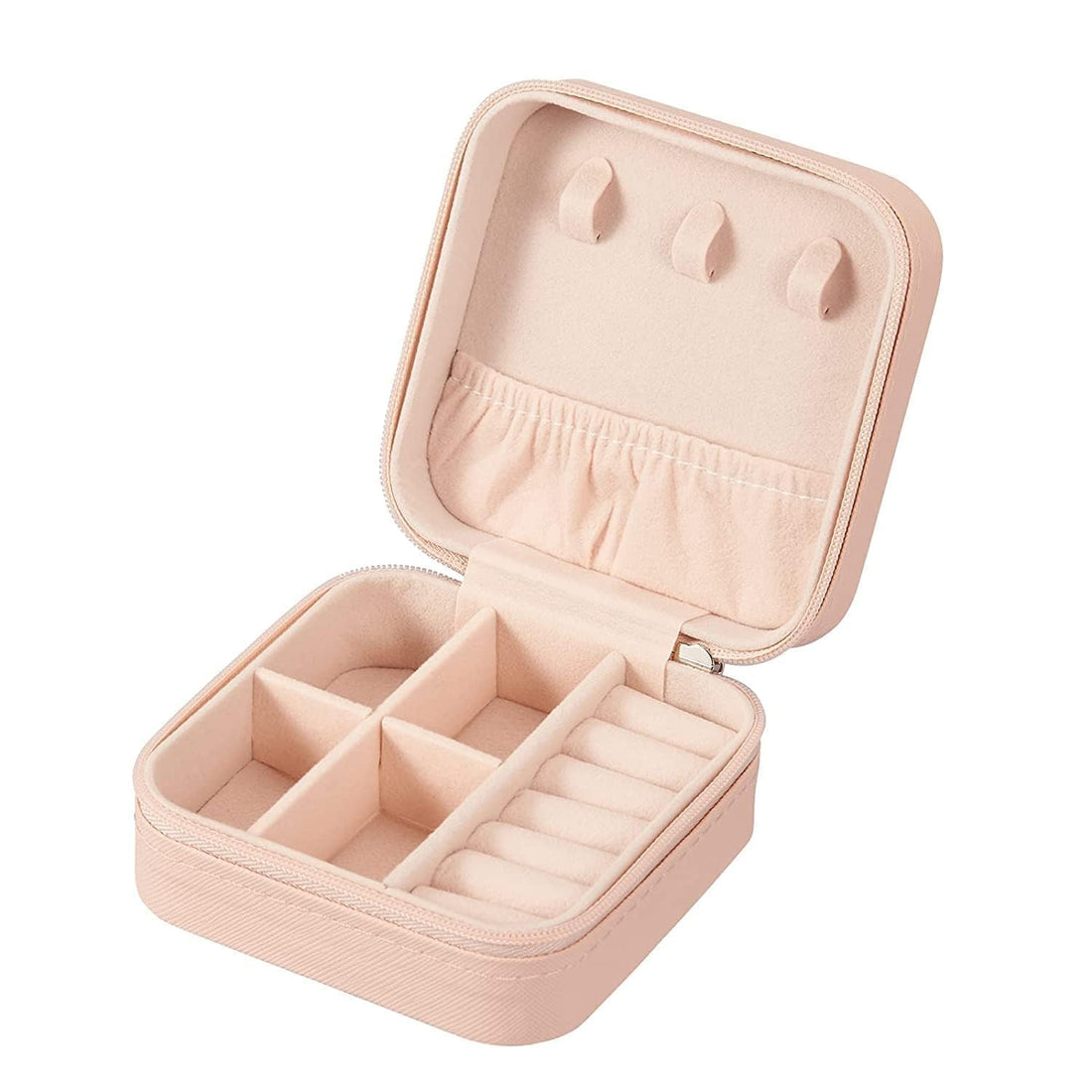 Mini Jewellery Travel Case, PU Leather Organizer Box, Small Portable Jewellery Storage Holder for Womens Rings Necklaces (PEACH)