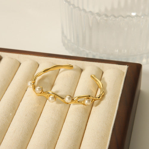 Golden Pearl Bangle Bracelet