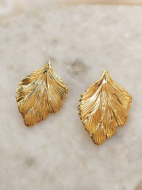 Leaf Stud Earrings – Gold Plated