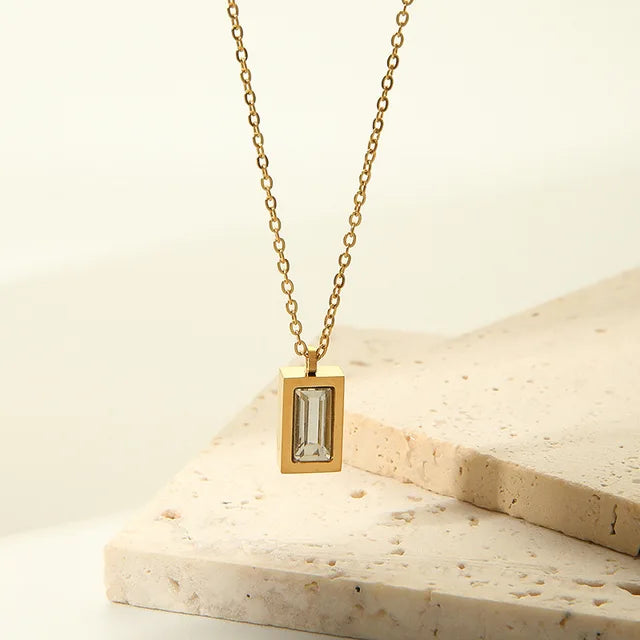 Rectangular Zircon Pendant Necklace
