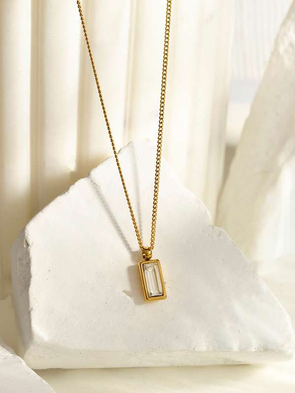 Rectangular Zircon Pendant Necklace