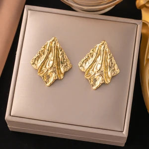 Textured Statement Earrings – Golden
