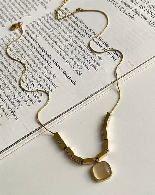 Gold Chain Necklace with Tube Beads
