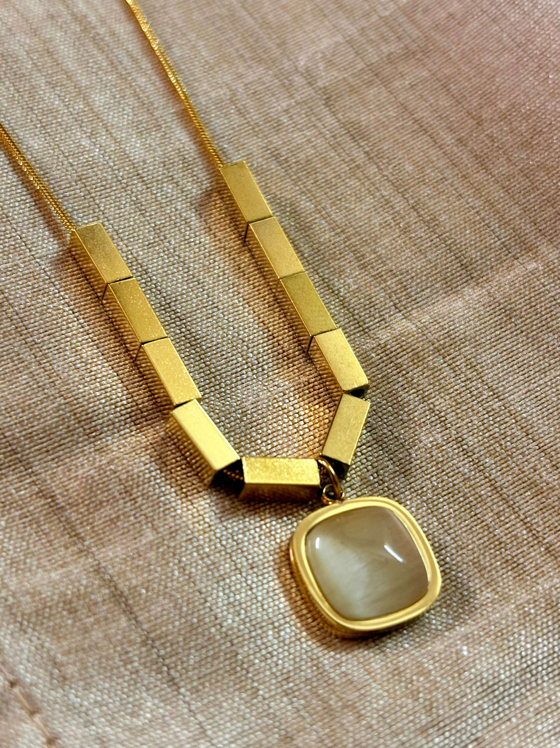 Gold Chain Necklace with Tube Beads