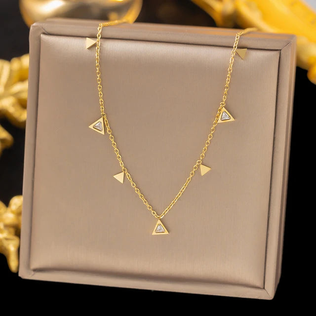 White Zircon Pendant Necklace – 18K Gold Plated