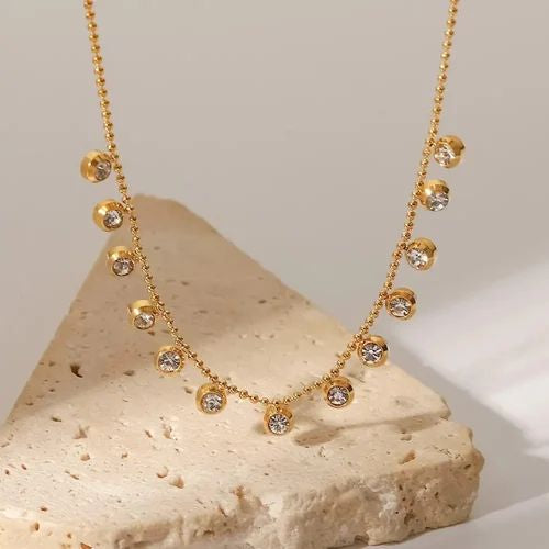 Gold plated chain with cz drop charms