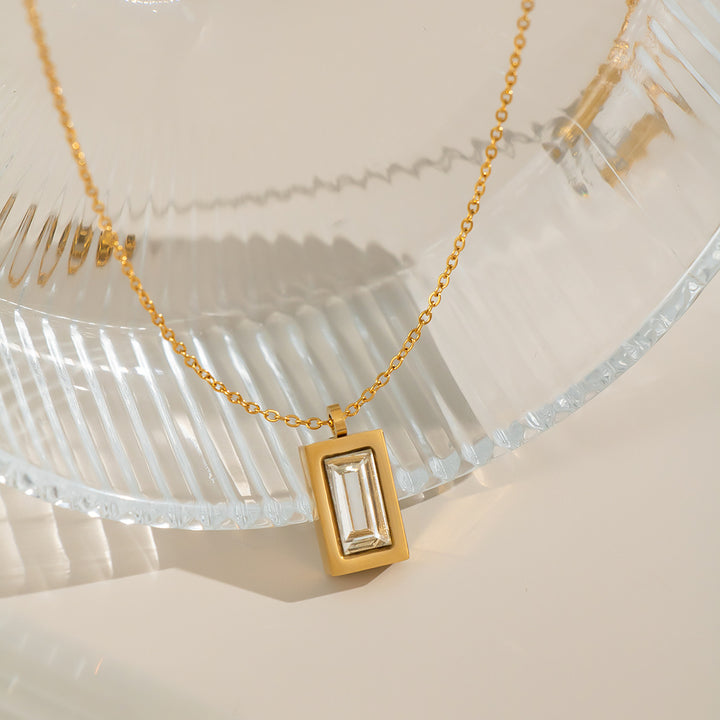 Rectangular Zircon Pendant Necklace